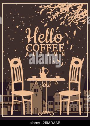 Hallo Coffee Herbst Street Cafe, Outdoor, Park, Herbst Stimmung, Nacht Stock Vektor