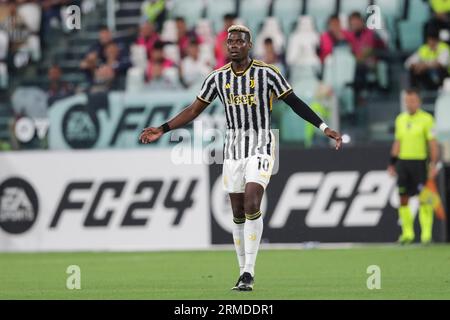 Turin, Italien. 27. August 2023. Paul Pogba von Juventus wurde während des SERIE A TIM 2023/24 Fußballspiels zwischen Juventus und Bologna im Allianz Stadium gesehen. Endnote: Juventus 1:1 Bologna (Foto: Grzegorz Wajda/SOPA Images/SIPA USA) Credit: SIPA USA/Alamy Live News Stockfoto