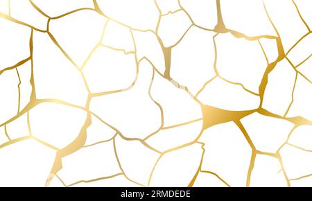 Gold Kintsugi Reparatur Risse Hintergrund Textur Vektor Illustration isoliert auf weißem Hintergrund. Stock Vektor