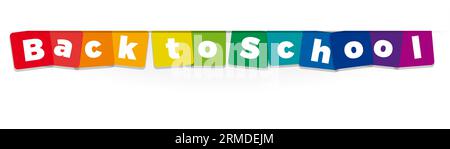 Das Wort zurück zur Schule. Vektorbanner mit dem textfarbigen Regenbogen. Stock Vektor