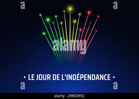 22. September, mali Unabhängigkeitstag, buntes Feuerwerk auf blauem Nachthimmel Hintergrund. Grußkarte. Mali Nationalfeiertag. Vektor Stock Vektor