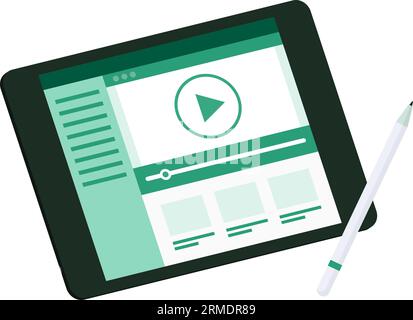 Isoliertes Symbol für Video-Player auf digitalem Tablet und Eingabestift Stock Vektor