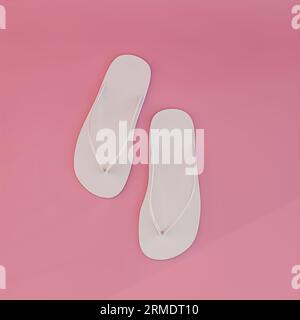 Weiße Flipflops isoliert auf rosafarbenem Hintergrund 3D-Illustration Stockfoto