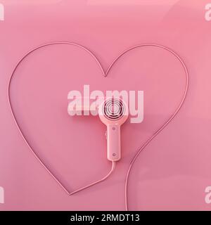 Rosafarbener Haartrockner isoliert auf rosafarbenem Hintergrund 3D-Illustration Stockfoto