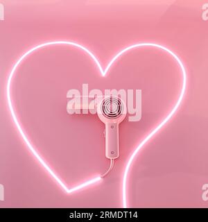 Rosafarbener Haartrockner isoliert auf rosafarbenem Hintergrund 3D-Illustration Stockfoto