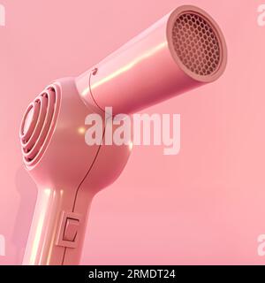 Rosafarbener Haartrockner isoliert auf rosafarbenem Hintergrund 3D-Illustration Stockfoto