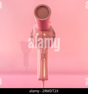 Rosafarbener Haartrockner isoliert auf rosafarbenem Hintergrund 3D-Illustration Stockfoto