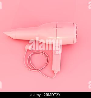 Rosafarbener Haartrockner isoliert auf rosafarbenem Hintergrund 3D-Illustration Stockfoto