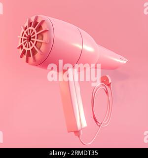 Rosafarbener Haartrockner isoliert auf rosafarbenem Hintergrund 3D-Illustration Stockfoto