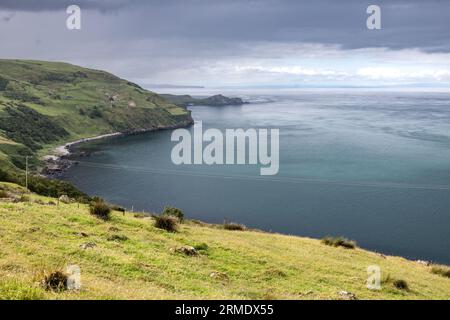 Blick auf Torr Head vom Torr Head Scenic Drive, Antrim, Nordirland, Großbritannien Stockfoto