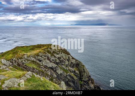 Mull of Kintyre Schottland ab Torr Head, Antrim, Nordirland, Großbritannien - regnerischer Tag Stockfoto