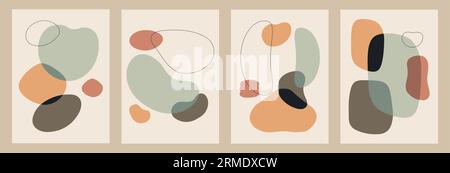 Poster mit organischen Formen. Minimalistische, abstrakte, farbenfrohe Collage für Flyer-Design, die die Natur in kindliche Scribble-Formen ausbalanciert. Vektor-isoliertes Set Stock Vektor