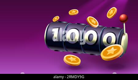 Slots Freispiele 1000, Werbeflyer Poster, Bannerspiel. Vektor Stock Vektor