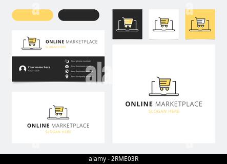 Logo-Design für den Online-Marktplatz mit editierbarem Slogan. Markenbuch und Visitenkartenvorlage. Stock Vektor