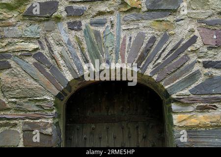 Tür, Y Garreg Fawr Schiefer Bauernhaus aus Waunfawr, Caernarfonshire Nord-Wales, National History Museum, St Fagans, Cardif Stockfoto