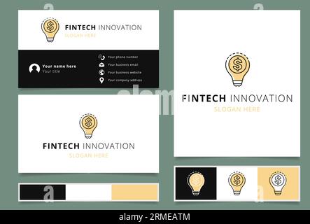 FinTech Innovation Logo-Design mit editierbarem Slogan. Branding-Buch und Visitenkartenvorlage. Stock Vektor