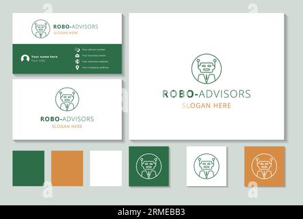 Robo-Advisors Logo mit editierbarem Slogan. Markenbuch und Visitenkartenvorlage. Stock Vektor