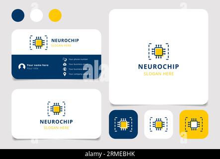 Neurochip-Logo mit editierbarem Slogan. Markenbuch und Visitenkartenvorlage. Stock Vektor