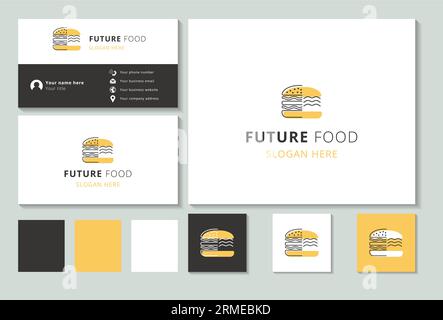 Design mit Future Food-Logo und editierbarem Slogan. Markenbuch und Visitenkartenvorlage. Stock Vektor