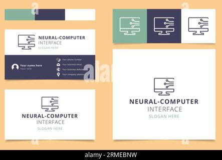 Neuronales Computerlogo mit editierbarem Slogan. Markenbuch und Visitenkartenvorlage. Stock Vektor