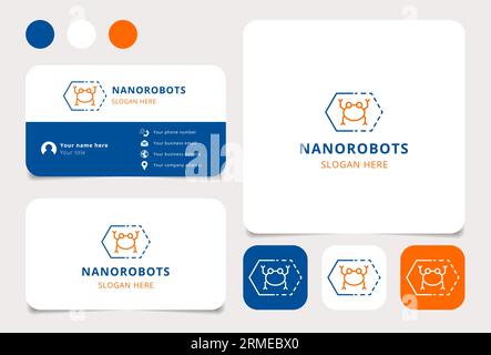 Nanorobots-Logo mit editierbarem Slogan. Markenbuch und Visitenkartenvorlage. Stock Vektor
