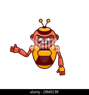 Vektorillustration für Roboter, der Gesten präsentiert oder begrüßt. Niedliche Roboter-Zeichentrickillustration Stock Vektor