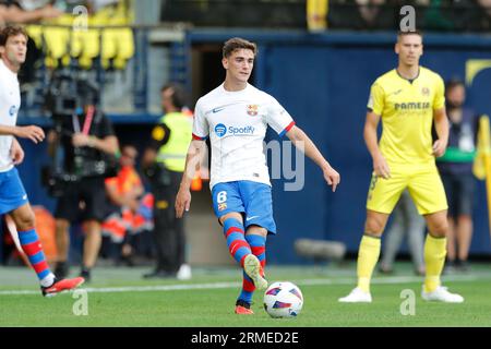 Vila-Real, Spanien. 27. August 2023. Gavi (Barcelona) Fußball/Fußball : spanisches Spiel der 'LaLiga EA Sports' zwischen Villarreal CF 3-4 FC Barcelona im Estadio de la Ceramica in Vila-Real, Spanien. Quelle: Mutsu Kawamori/AFLO/Alamy Live News Stockfoto