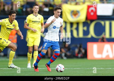 Vila-Real, Spanien. 27. August 2023. Gavi (Barcelona) Fußball/Fußball : spanisches Spiel der 'LaLiga EA Sports' zwischen Villarreal CF 3-4 FC Barcelona im Estadio de la Ceramica in Vila-Real, Spanien. Quelle: Mutsu Kawamori/AFLO/Alamy Live News Stockfoto