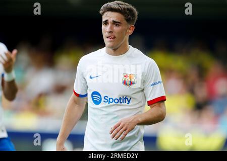 Vila-Real, Spanien. 27. August 2023. Gavi (Barcelona) Fußball/Fußball : spanisches Spiel der 'LaLiga EA Sports' zwischen Villarreal CF 3-4 FC Barcelona im Estadio de la Ceramica in Vila-Real, Spanien. Quelle: Mutsu Kawamori/AFLO/Alamy Live News Stockfoto