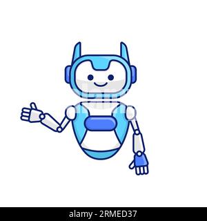 Vektorillustration für Roboter, der Gesten präsentiert oder begrüßt. Niedliche Roboter-Zeichentrickillustration Stock Vektor