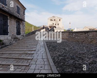 Stari Most (Alte Brücke) in Mostar. Bosnien und Herzegowina, 28. August 2023. Stockfoto