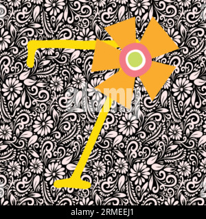 Alphabet Letter 7, Alphabet Letter Design, Alphabet Letter Illustration, Letzte Kunst, Buchstabenillustration, Alphabetvektor, Schriftartvektor Stock Vektor