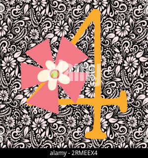 Alphabet Letter 4, Alphabet Letter Design, Alphabet Letter Illustration, Letzte Kunst, Buchstabenillustration, Alphabetvektor, Schriftartvektor Stock Vektor