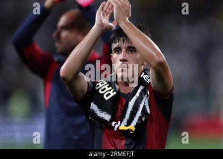 Turin, Italien. 27. August 2023. Tommaso Corazza vom Bologna FC zeigt während des Spiels der Serie A zwischen Juventus FC und Bologna FC im Allianz Stadion. Dank: Marco Canoniero/Alamy Live News Stockfoto