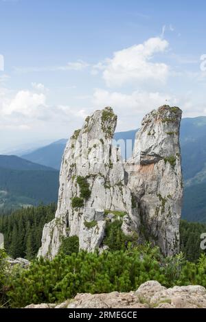 Pietrele Doamnei Berggipfel auf den Rarau Bergen in rumänien, Höhenfotografie Stockfoto