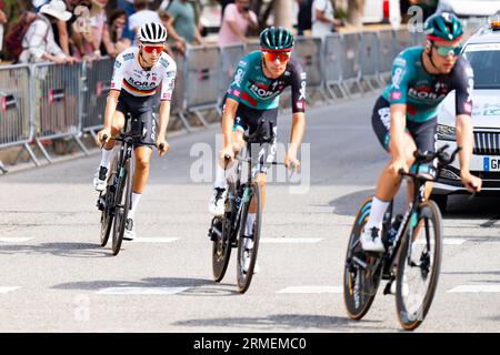 Barcelona, Spanien. 26. August 2023. Emanuel Buchmann aus Deutschland und das Team Bora Hansgrohe werden während der Vorschauen der 78. Tour of Spain 2023, Stage 1, einer 14,8km langen Mannschaftszeitphase von Barcelona nach Barcelona am 26. August 2023 in Barcelona, Spanien, abgebildet. Siu Wu. Quelle: dpa/Alamy Live News Stockfoto