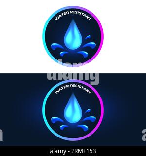 Water resistant and waterproof 3D glowing logo design. Water repellent surface icon. Stock Vektor