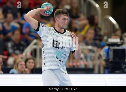 firo: 23/2023 1. Bundesliga-Handball-Supercup-Endspiel Männer THW Kiel - Rhein Neckar Lowen. Einzelaktion, Nikola Bilyk, THW Stockfoto