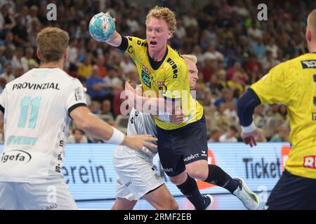 firo: 23/2023 1. Bundesliga-Handball-Supercup-Endspiel Männer THW Kiel - Rhein Neckar Lowen. Gustav Davidson, Neckar Stockfoto