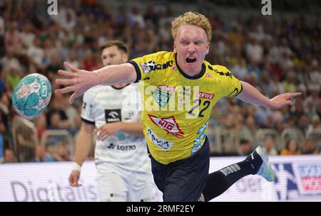 firo: 23/2023 1. Bundesliga-Handball-Supercup-Endspiel Männer THW Kiel - Rhein Neckar Lowen. Gustav Davidson, Neckar Stockfoto