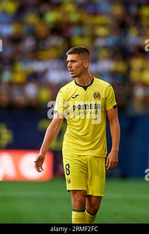 Villareal, Spanien. 27. August 2023. Juan Foyth von Villarreal CF während der Regular Season Runde 3 der La Liga EA Sport zwischen Villareal CF und FC Barcelona im Ceramica Stadion. Villareal CF 3 : 4 FC Barcelona. Quelle: SOPA Images Limited/Alamy Live News Stockfoto