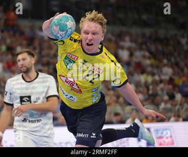 firo: 23/2023 1. Bundesliga-Handball-Supercup-Endspiel Männer THW Kiel - Rhein Neckar Lowen. Gustav Davidson, Neckar Stockfoto