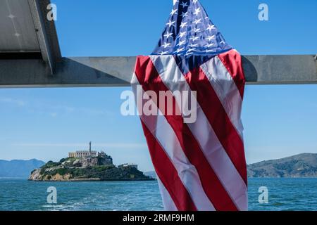 Blick auf Alcatraz von der Fähre, San Francisco, Kalifornien, USA Stockfoto