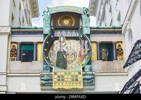 Ankeruhr (Ankeruhr), berühmte astronomische Uhr in Wien, erbaut von Franz von Matsch Stockfoto