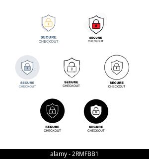 Sicherer Checkout-Prozess, sichere und geschützte Zahlung, vertrauenswürdige Online-Transaktion, zuverlässige Zahlungssicherheit, verschlüsseltes Zahlungsgateway, sichere Zahlung. Stock Vektor