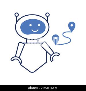 Symbol „Roboter mit Kartenstiften“: Symbol für Navigation und Richtung. Stock Vektor