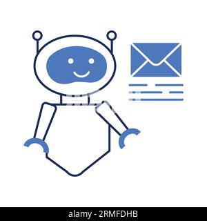 Roboter mit E-Mail-Symbol: Ein Symbol für Kommunikation und Produktivität. Stock Vektor
