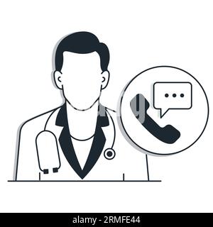 Virtuelle Doktor-Vektor-Illustration, Online-Doktor-Vektor-Illustration, Vektor bearbeitbare Illustration. Vektorillustration des Telefonarztes. Stock Vektor
