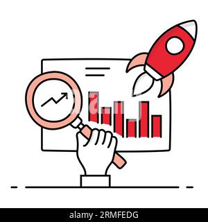Digitale Marketingleistung, ROI-Symbol, konvertierungsgesteuertes Symbol, Marketinganalyse, datengesteuertes Marketing, ergebnisorientiertes, metrikbasiertes Marketing. Stock Vektor