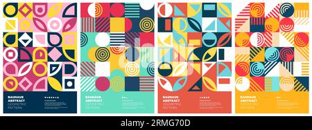 Abstrakte geometrische bauhaus-Kunstwerke. Poster-Set mit einfachen Formen und Collage. Hintergrundsammlung mit Memphis-Muster. Moderne, trendige Grafikgemälde im Retro-Stil. Vintage postmoderne Kunst Druck Vektor-EPS-Designs Stock Vektor